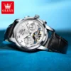 OLEVS 6607 Luxury Fashion Genuine Leather Strap Automatic Waterproof Multifunctional Mechanical Watch for Man