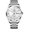OLEVS 6657 Waterproof Chronograph Watch Bands Mens Sports Style Stainless Steel Watches Men Luxury Wrist Automatic Watch SILVER