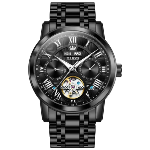OLEVS 6668 Odm Customizable Watch Hollow Skeleton Watch Business Luminous Stainless Steel Automatic Mechanical Watch for Man Black