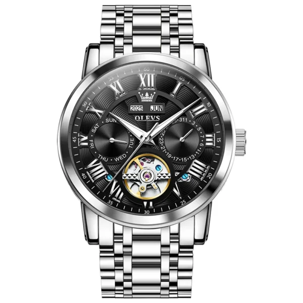 OLEVS 6668 Odm Customizable Watch Hollow Skeleton Watch Business Luminous Stainless Steel Automatic Mechanical Watch for Man SILVER BLACK