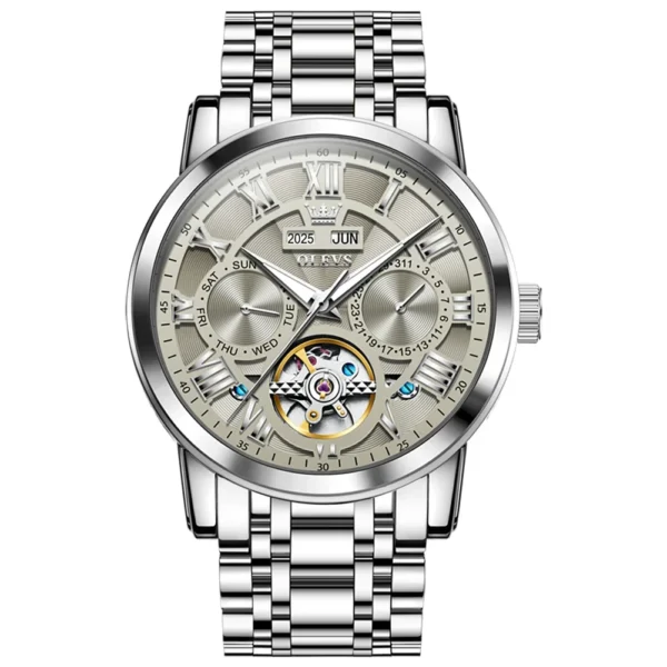OLEVS 6668 Odm Customizable Watch Hollow Skeleton Watch Business Luminous Stainless Steel Automatic Mechanical Watch for Man SILVER GRAY
