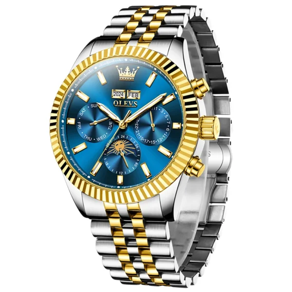OLEVS 6688 Luxury Men Odm Luminous Odm Mechanical Moon Phase Watches Automatic Tourbillon Watch for Man GOLDEN BLUE