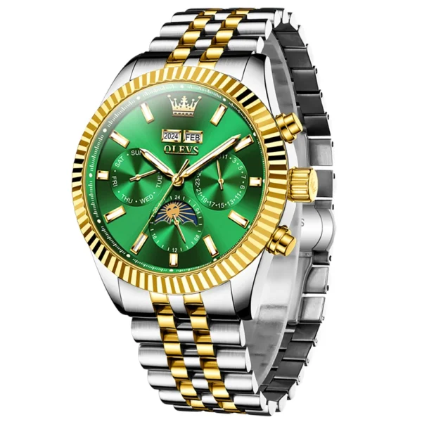 OLEVS 6688 Luxury Men Odm Luminous Odm Mechanical Moon Phase Watches Automatic Tourbillon Watch for Man GOLDEN GREEN