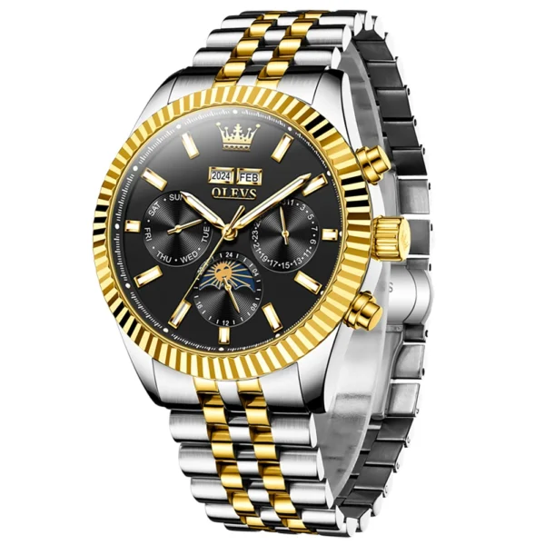 OLEVS 6688 Luxury Men Odm Luminous Odm Mechanical Moon Phase Watches Automatic Tourbillon Watch for Man Gold Black
