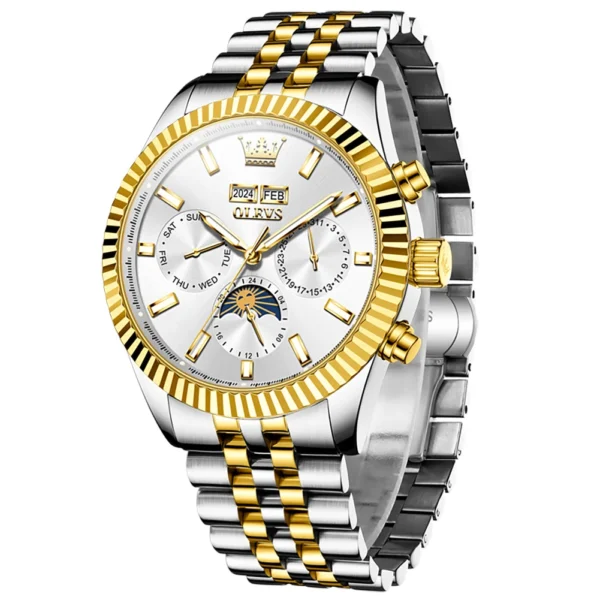 OLEVS 6688 Luxury Men Odm Luminous Odm Mechanical Moon Phase Watches Automatic Tourbillon Watch for Man Golden White