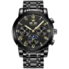 OLEVS 6692 Multifunctional Calendar Classic Luminous Fashion Sports Moon Phase Mechanical Watch for Man Black