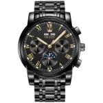 OLEVS 6692 Multifunctional Calendar Classic Luminous Fashion Sports Moon Phase Mechanical Watch for Man Black