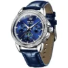 OLEVS 6695 Multifunctional Design Luminous Waterproof Fashion Leather Luxury Automatic Mechanical Watch for Man SILVER BLUE