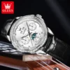 OLEVS 6695 Multifunctional Design Luminous Waterproof Fashion Leather Luxury Automatic Mechanical Watch for Man