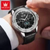 OLEVS 6695 Multifunctional Design Luminous Waterproof Fashion Leather Luxury Automatic Mechanical Watch for Man