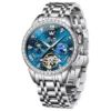 OLEVS 6712 New Design Brand Automatic Waterproof Diamond Moon Phase Mechanical Mens Watches Wristwatches SILVER BLUE