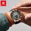 OLEVS 6713 Odm Rubber Strap Hollow Skeleton Fashion Sports Automatic Moon Phase Mechanical Watch for Man