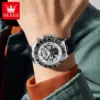 OLEVS 6713 Odm Rubber Strap Hollow Skeleton Fashion Sports Automatic Moon Phase Mechanical Watch for Man