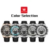 OLEVS 6713 Odm Rubber Strap Hollow Skeleton Fashion Sports Automatic Moon Phase Mechanical Watch for Man