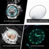 OLEVS 6713 Odm Rubber Strap Hollow Skeleton Fashion Sports Automatic Moon Phase Mechanical Watch for Man