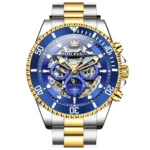 OLEVS 6715 Luxury Watch Bands Hollow Skeleton Waterproof Fashion Sports Luminous Mechanical Watches Men Wrist GOLDEN BLUE