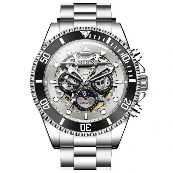 OLEVS 6715 Luxury Watch Bands Hollow Skeleton Waterproof Fashion Sports Luminous Mechanical Watches Men Wrist SILVER GRAY