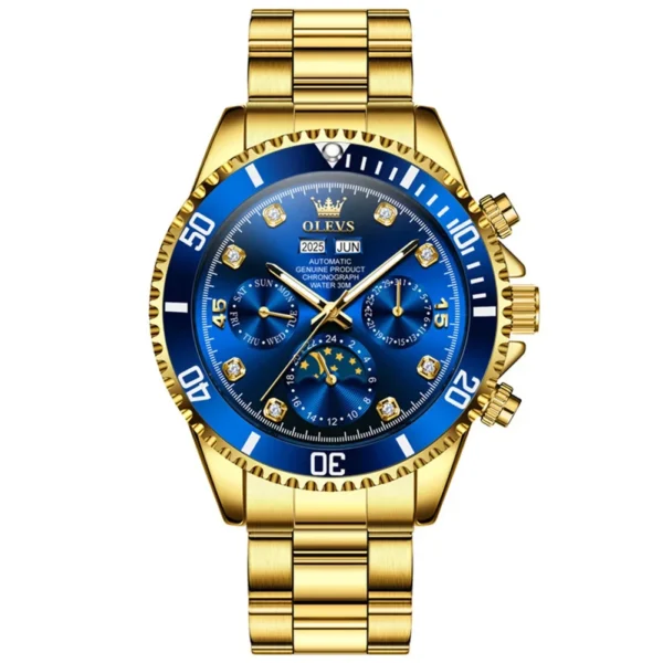OLEVS 6729 High Quality Luxury Bands Multi Functional Mechanical Watch for Man Luxury Men's Watches GOLDEN BLUE