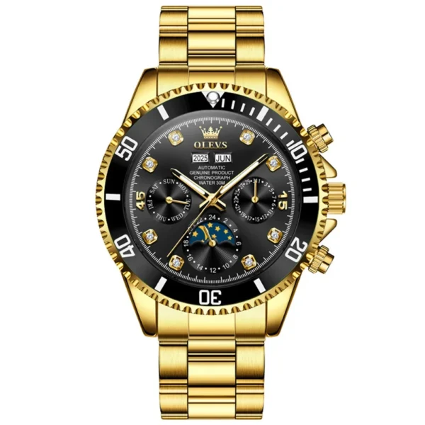 OLEVS 6729 High Quality Luxury Bands Multi Functional Mechanical Watch for Man Luxury Men's Watches Gold Black