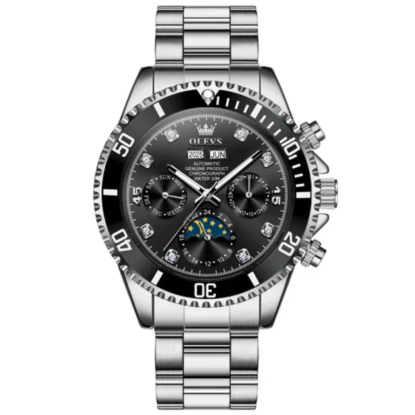 OLEVS 6729 High Quality Luxury Bands Multi Functional Mechanical Watch for Man Luxury Men's Watches SILVER BLACK