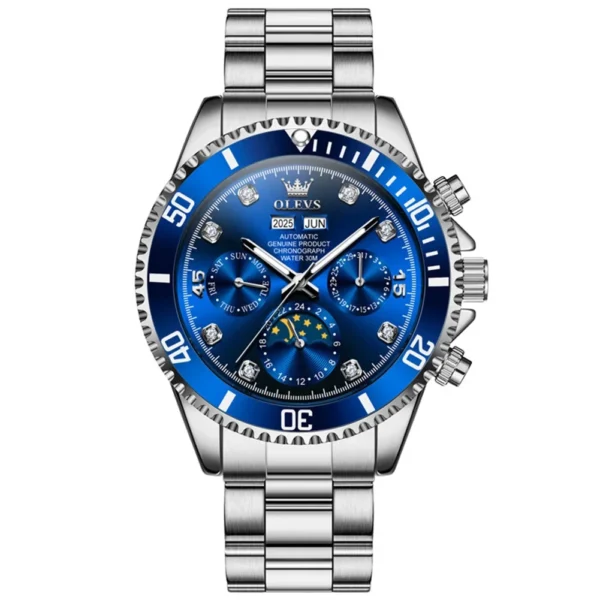 OLEVS 6729 High Quality Luxury Bands Multi Functional Mechanical Watch for Man Luxury Men's Watches SILVER BLUE