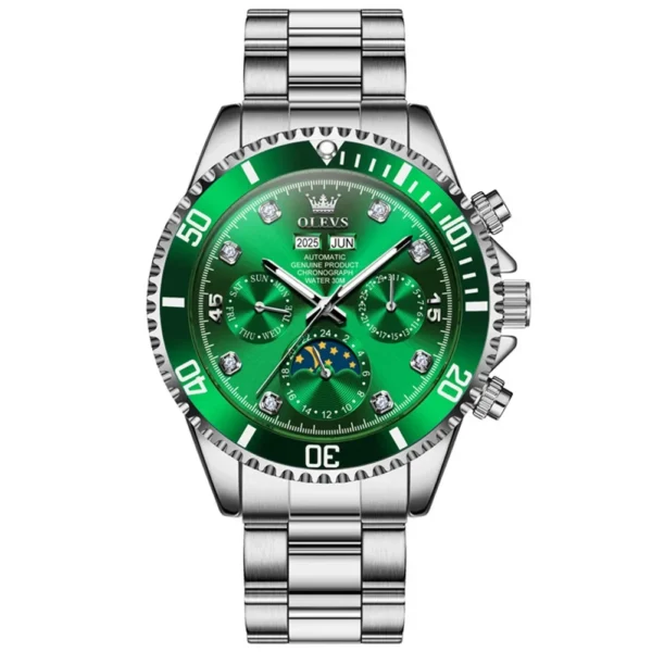 OLEVS 6729 High Quality Luxury Bands Multi Functional Mechanical Watch for Man Luxury Men's Watches SILVER GREEN