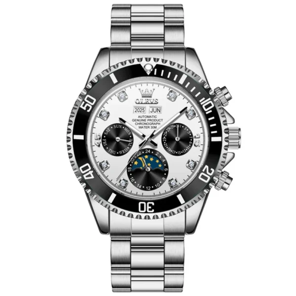 OLEVS 6729 High Quality Luxury Bands Multi Functional Mechanical Watch for Man Luxury Men's Watches silvery white