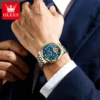 OLEVS 6740 Luxury Hot Moon Phase Bands Waterproof Stainless Steel Hollow Design Automatic Luminous Man Mechanical Watch