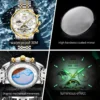 OLEVS 6740 Luxury Hot Moon Phase Bands Waterproof Stainless Steel Hollow Design Automatic Luminous Man Mechanical Watch