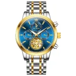 OLEVS 6746 Luxury Designer Fashion Automatic Moon Phase Watch Waterproof Mechanical Luminous Watch for Man GOLD BLUE