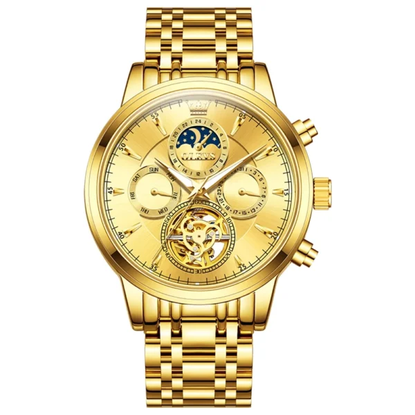 OLEVS 6746 Luxury Designer Fashion Automatic Moon Phase Watch Waterproof Mechanical Luminous Watch for Man GOLD