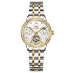 OLEVS 6750 Reloj Bands Stainless Steel Luxury Automatic Moon Phase Lady Watch Mechanical Watch for Woman Gold White