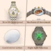 OLEVS 6750 Reloj Bands Stainless Steel Luxury Automatic Moon Phase Lady Watch Mechanical Watch for Woman