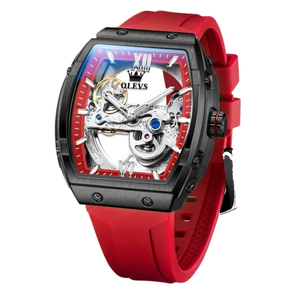 OLEVS 6779 Fashion Rubber Brand Waterproof Hollow Skeleton Luminous Automatic Mechanical Watch for Man
