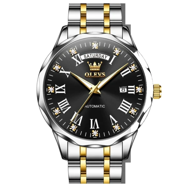 OLEVS 6780 Waterproof Luminous Luxury Men's Watches Automatic Mechanical Watch Waterproof Luminous Automatic Mechanical Watch Gold Black