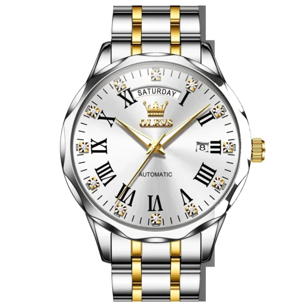 OLEVS 6780 Waterproof Luminous Luxury Men's Watches Automatic Mechanical Watch Waterproof Luminous Automatic Mechanical Watch Gold White