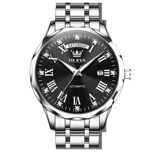 OLEVS 6780 Waterproof Luminous Luxury Men's Watches Automatic Mechanical Watch Waterproof Luminous Automatic Mechanical Watch SILVER BLACK