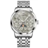 OLEVS 6785 Luminous Waterproof Luxury Watches Moon Phase Stainless Steel Automatic Mechanical Watch for Man Steel-Silver Gray