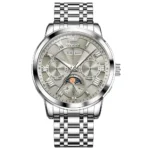OLEVS 6785 Luminous Waterproof Luxury Watches Moon Phase Stainless Steel Automatic Mechanical Watch for Man Steel-Silver Gray