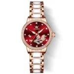 OLEVS 7001 Good Quality Luxury Wrist Watch Women Stainless Steel Waterproof Automatic Mechanical Woman Watches RED