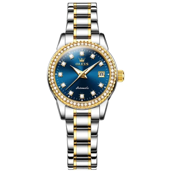 OLEVS 7003 Watch Waterproof Stainless Steel Luxury Calendar Lady Diamonds Sports Women Automatic Mechanical Watch GOLDEN BLUE