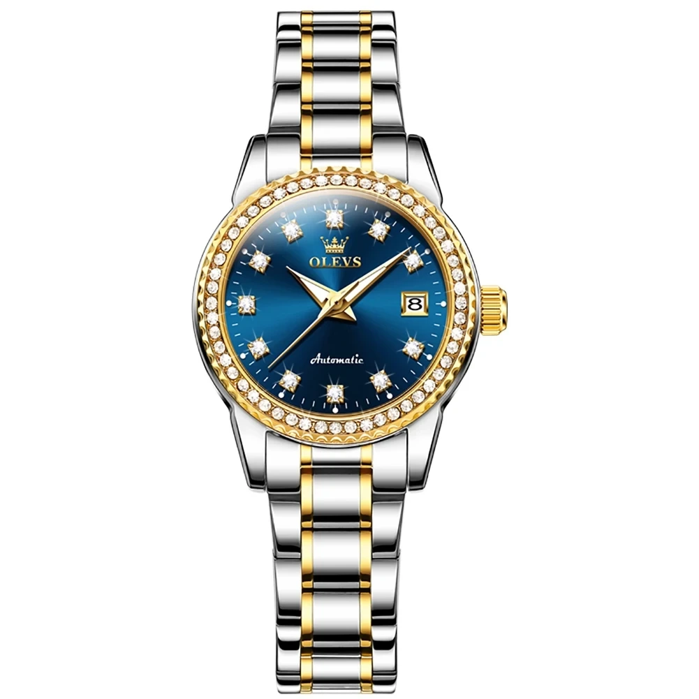 OLEVS-7003-Watch-Waterproof-Stainless-Steel-Luxury-Calendar-Lady-Diamonds-Sports-Women-Automatic-Mechanical-Watch-GOLDEN-BLUE OLEVS 7003 Watch Waterproof Stainless Steel Luxury Calendar Lady Diamonds Sports Women Automatic Mechanical Watch GOLDEN BLUE