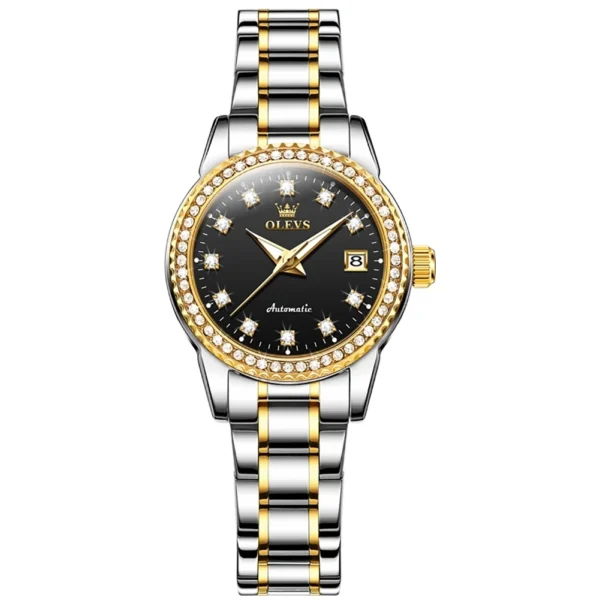 OLEVS 7003 Watch Waterproof Stainless Steel Luxury Calendar Lady Diamonds Sports Women Automatic Mechanical Watch Gold Black