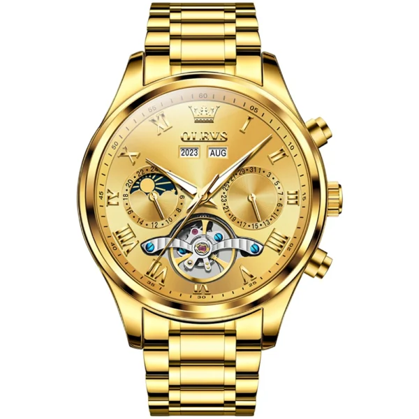 OLEVS 7005 Stainless Steel Hot Selling Styles Customized Luminous Watch Automatic Mechanical Watch for Man GOLD