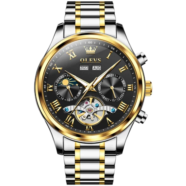 OLEVS 7005 Stainless Steel Hot Selling Styles Customized Luminous Watch Automatic Mechanical Watch for Man Gold Black