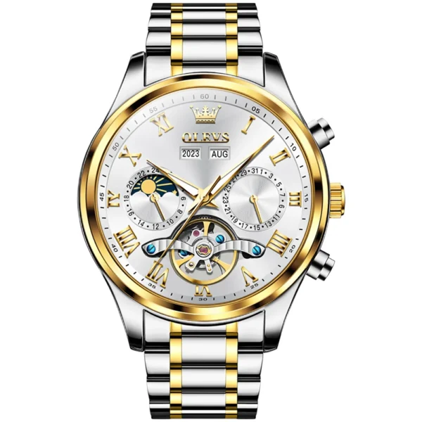 OLEVS 7005 Stainless Steel Hot Selling Styles Customized Luminous Watch Automatic Mechanical Watch for Man Golden White