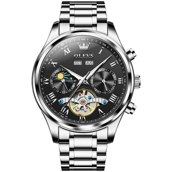 OLEVS 7005 Stainless Steel Hot Selling Styles Customized Luminous Watch Automatic Mechanical Watch for Man SILVER BLACK