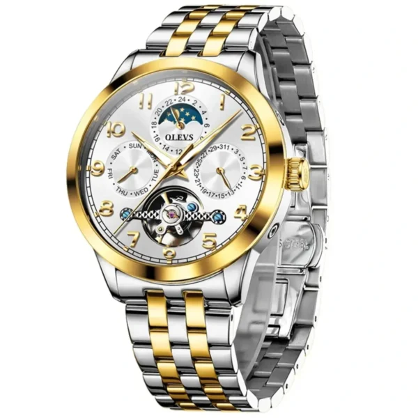 OLEVS 7018 Customized Fashion Moon Phase Stainless Steel Multifunctional Waterproof Automatic Mechanical Watch for Man