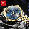 OLEVS 7018 Customized Fashion Moon Phase Stainless Steel Multifunctional Waterproof Automatic Mechanical Watch for Man