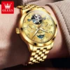 OLEVS 7018 Customized Fashion Moon Phase Stainless Steel Multifunctional Waterproof Automatic Mechanical Watch for Man